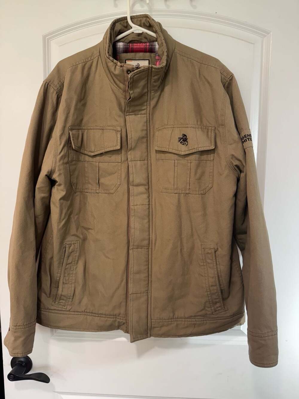 Khaki Canvas Field Utility Jacket Plaid Lined Workwear Gorpcore Size L